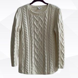 J. Jill Celtic Cable Ivory Chenille Long Sleeve Sweater Size Small Petite